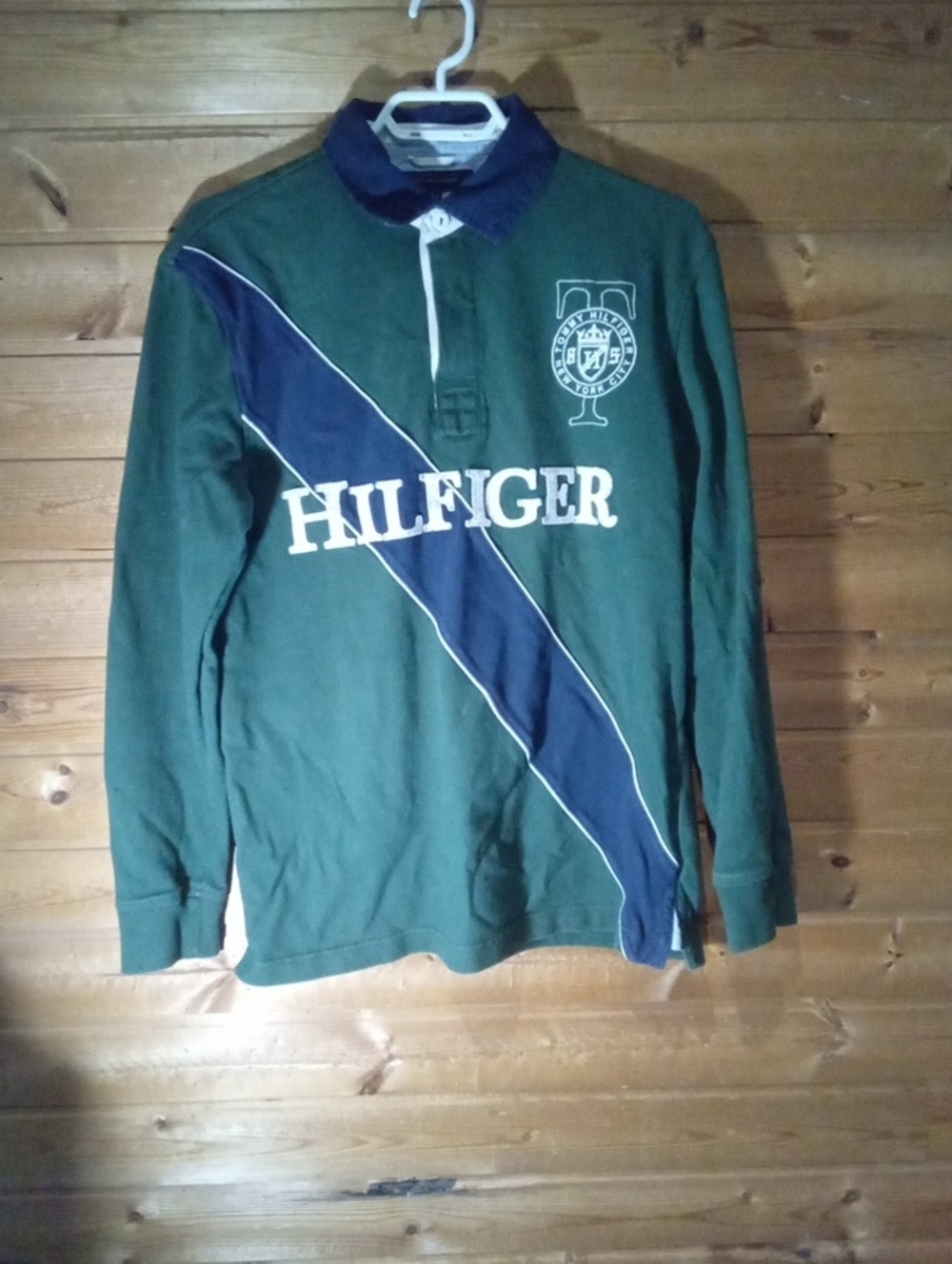 Y2K Vintage Tommy Hilfiger Green & Navy Rugby Shirt.Medium